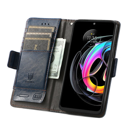 CASENEO 002 Series Business Style Folio Flip Stand Wallet Drop-proof Splicing Leather Case for Motorola Edge 20 Lite