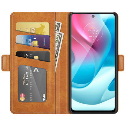 Magnetic Double Clasp Anti-Drop Well-Protected PU Leather Phone Case Shell with Wallet Stand for Motorola Moto G60S