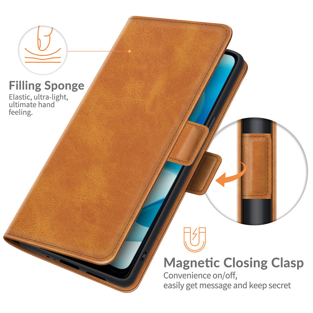 Magnetic Double Clasp Anti-Drop Well-Protected PU Leather Phone Case Shell with Wallet Stand for Motorola Moto G60S