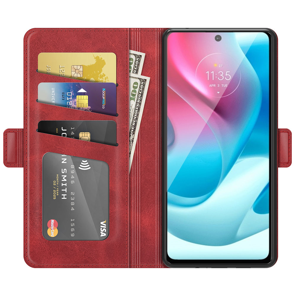 Magnetic Double Clasp Anti-Drop Well-Protected PU Leather Phone Case Shell with Wallet Stand for Motorola Moto G60S