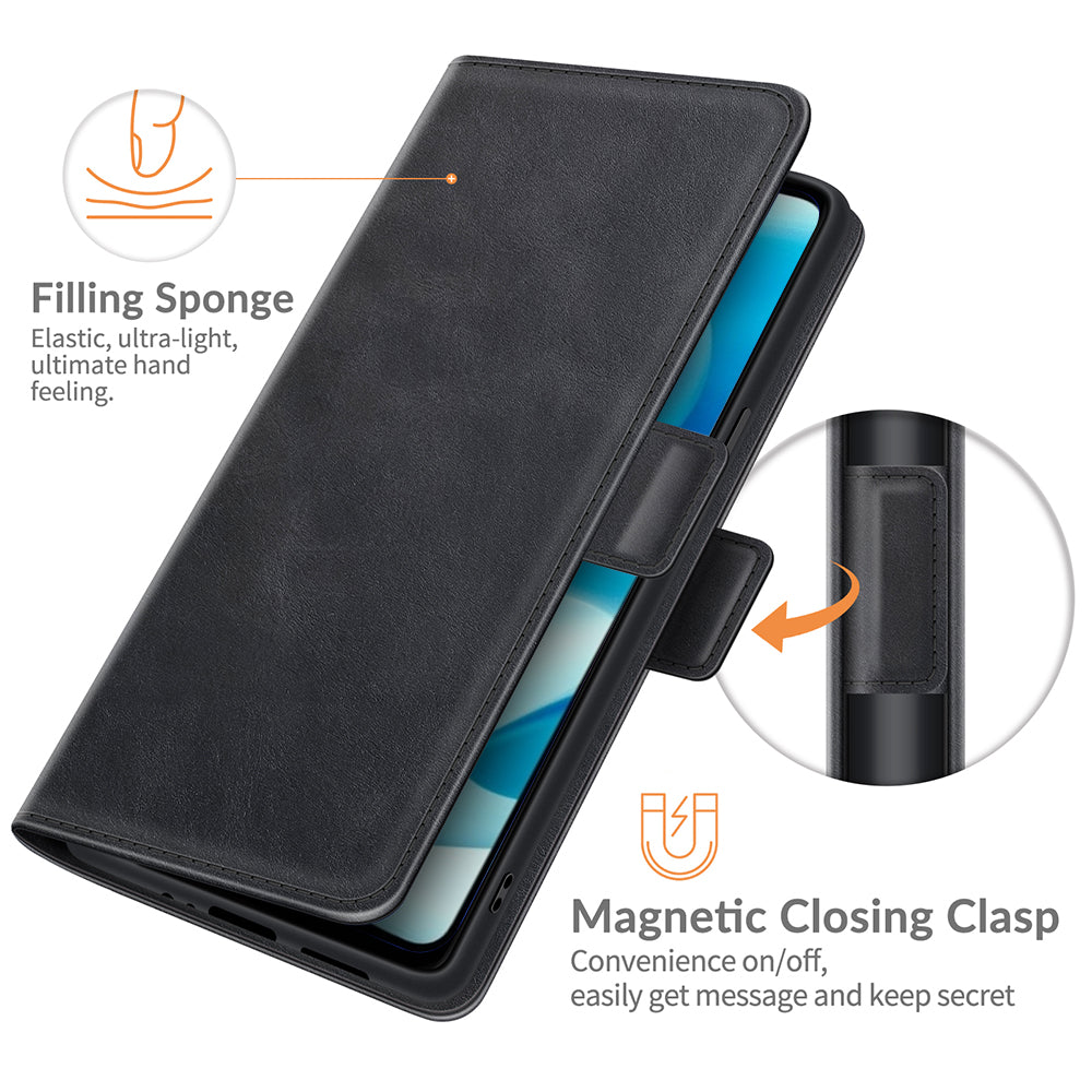 Magnetic Double Clasp Anti-Drop Well-Protected PU Leather Phone Case Shell with Wallet Stand for Motorola Moto G60S