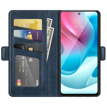 Magnetic Double Clasp Anti-Drop Well-Protected PU Leather Phone Case Shell with Wallet Stand for Motorola Moto G60S