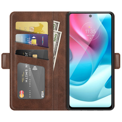 Magnetic Double Clasp Anti-Drop Well-Protected PU Leather Phone Case Shell with Wallet Stand for Motorola Moto G60S