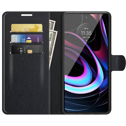 For Motorola Edge (2021) Litchi Skin Phone Case Wallet Stand Design Flip Leather Wallet Phone Cover Shell