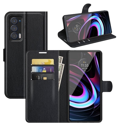 For Motorola Edge (2021) Litchi Skin Phone Case Wallet Stand Design Flip Leather Wallet Phone Cover Shell