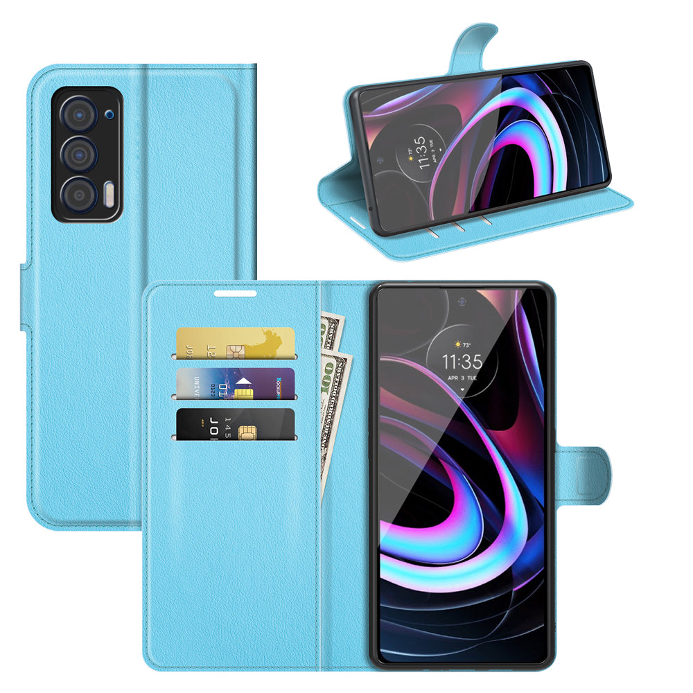 For Motorola Edge (2021) Litchi Skin Phone Case Wallet Stand Design Flip Leather Wallet Phone Cover Shell