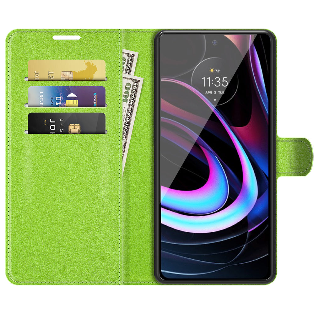 For Motorola Edge (2021) Litchi Skin Phone Case Wallet Stand Design Flip Leather Wallet Phone Cover Shell