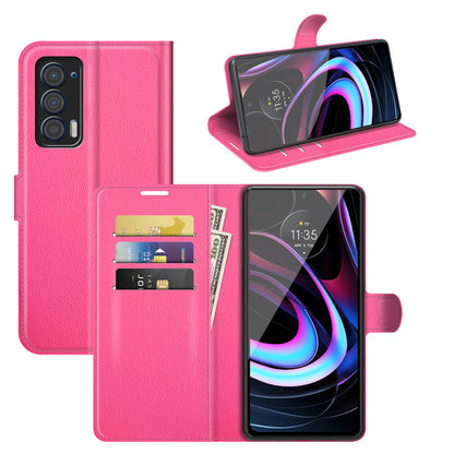 For Motorola Edge (2021) Litchi Skin Phone Case Wallet Stand Design Flip Leather Wallet Phone Cover Shell