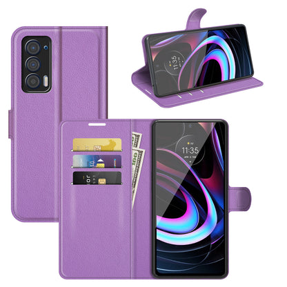 For Motorola Edge (2021) Litchi Skin Phone Case Wallet Stand Design Flip Leather Wallet Phone Cover Shell