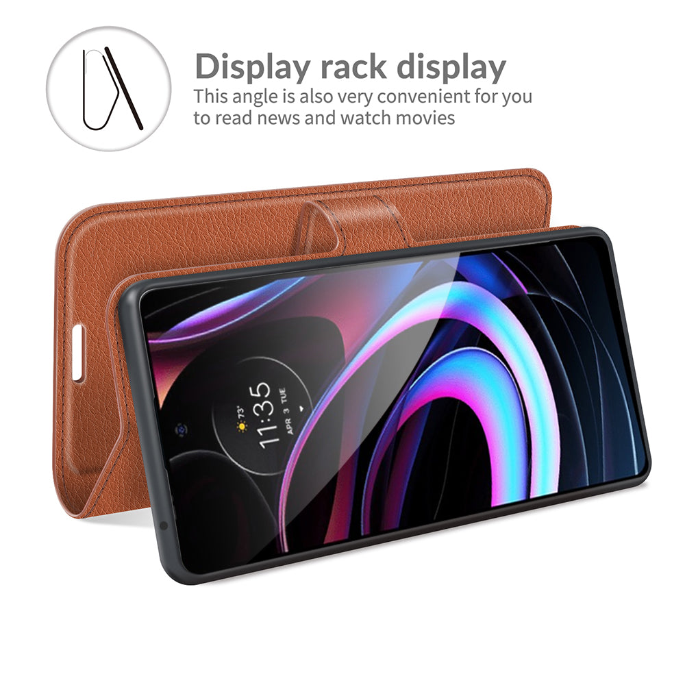 For Motorola Edge (2021) Litchi Skin Phone Case Wallet Stand Design Flip Leather Wallet Phone Cover Shell