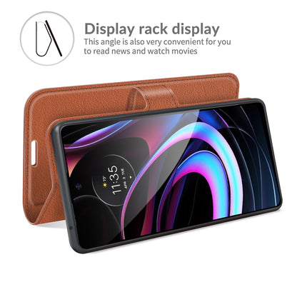 For Motorola Edge (2021) Litchi Skin Phone Case Wallet Stand Design Flip Leather Wallet Phone Cover Shell