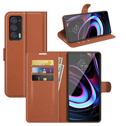 For Motorola Edge (2021) Litchi Skin Phone Case Wallet Stand Design Flip Leather Wallet Phone Cover Shell