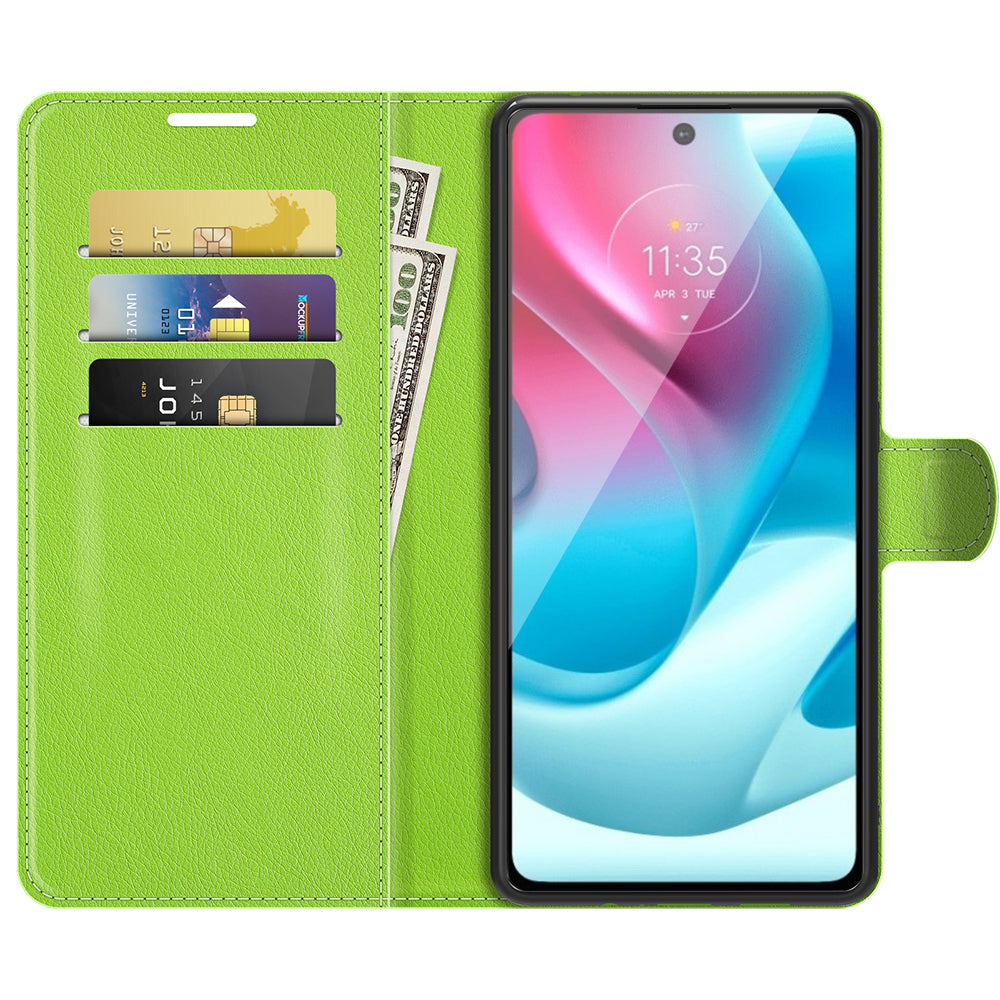 Litchi Texture Folio Flip Leather Case Wallet Stand Phone Cover for Motorola Moto G60S