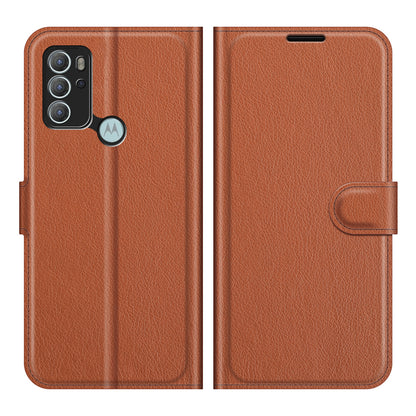 Litchi Texture Folio Flip Leather Case Wallet Stand Phone Cover for Motorola Moto G60S