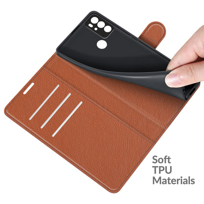 Litchi Texture Folio Flip Leather Case Wallet Stand Phone Cover for Motorola Moto G60S