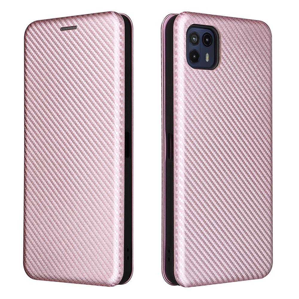 Auto-absorbed Carbon Fiber Texture Leather Stand Phone Shell Case for Motorola Moto G50 5G