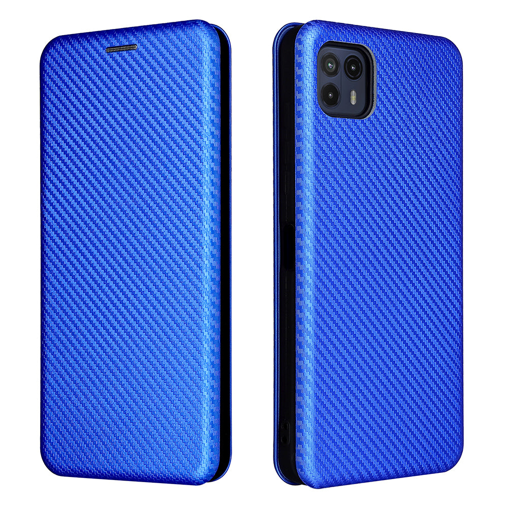 Auto-absorbed Carbon Fiber Texture Leather Stand Phone Shell Case for Motorola Moto G50 5G