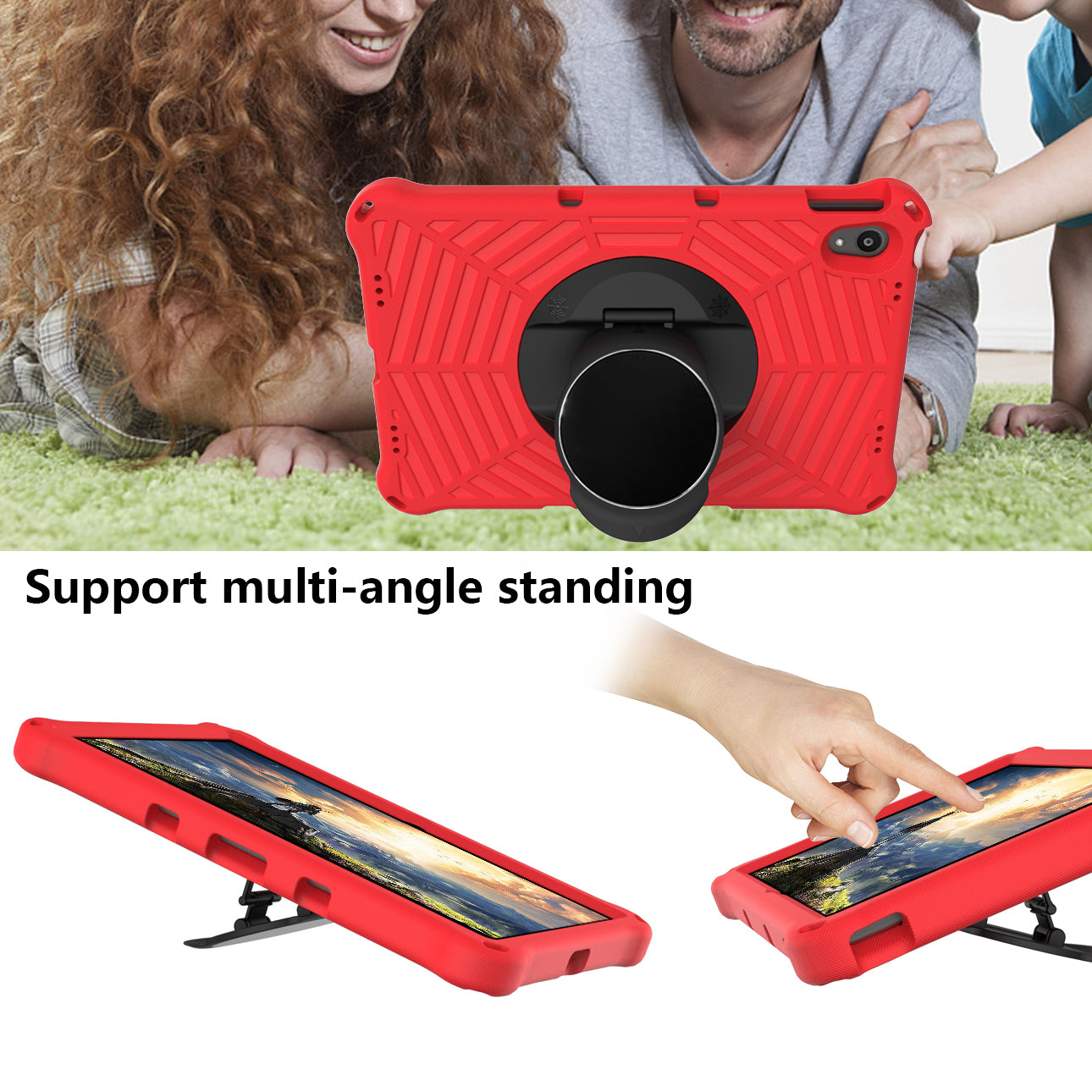 Spider Web Texture Heat Dissipation Anti-Drop Impact-Resistant Tablet Case Kickstand EVA Cover with Shoulder Strap for Lenovo Tab P11 TB-J606F / Tab P11 5G