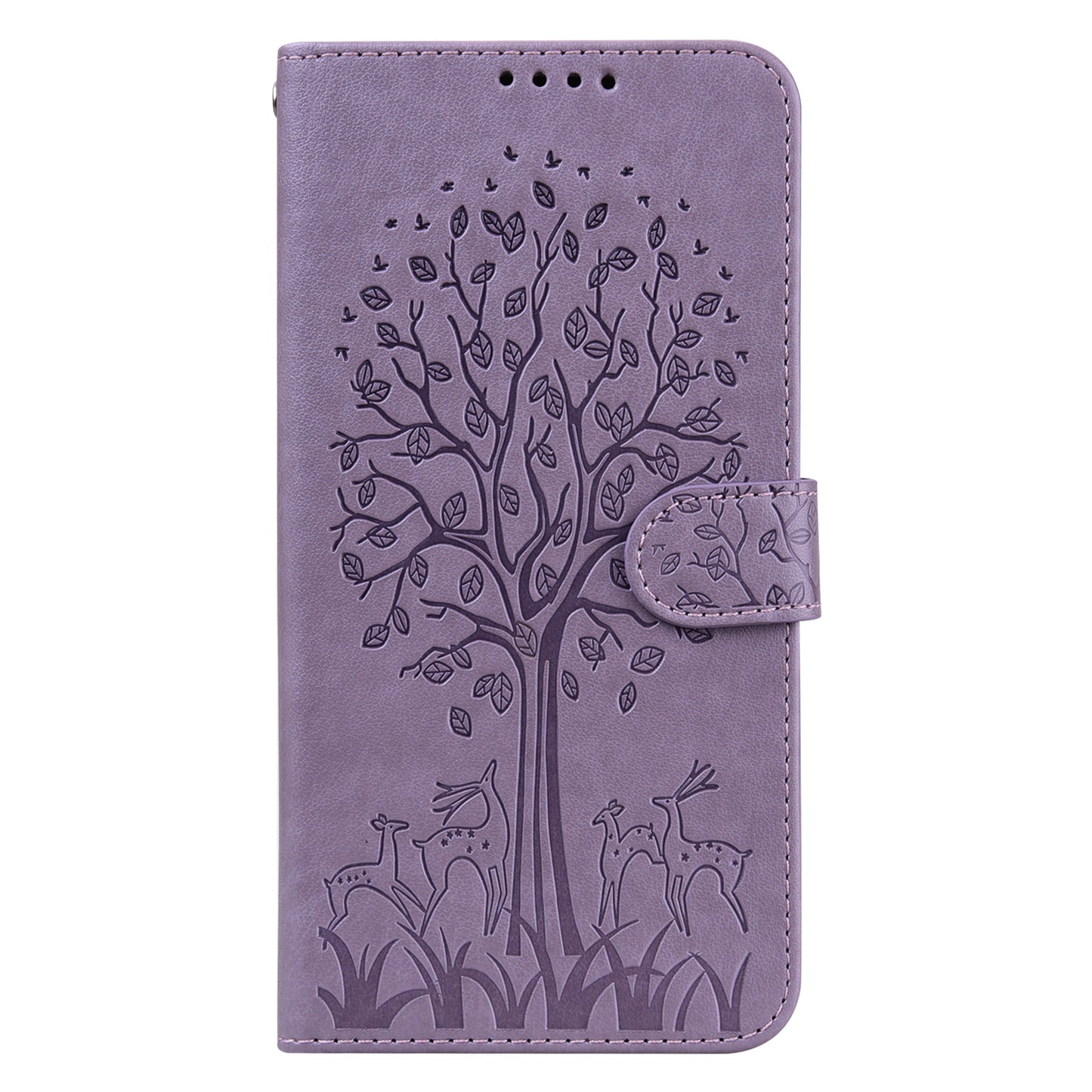 Well-protected Anti-drop Tree and Deer Imprinted Double-sided Magnetic Clasp Leather Wallet Stand Phone Shell Case for Motorola Moto G60