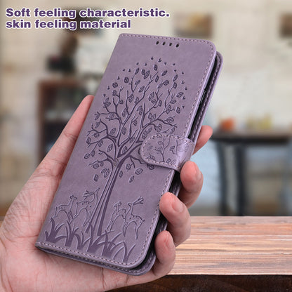 Well-protected Anti-drop Tree and Deer Imprinted Double-sided Magnetic Clasp Leather Wallet Stand Phone Shell Case for Motorola Moto G60