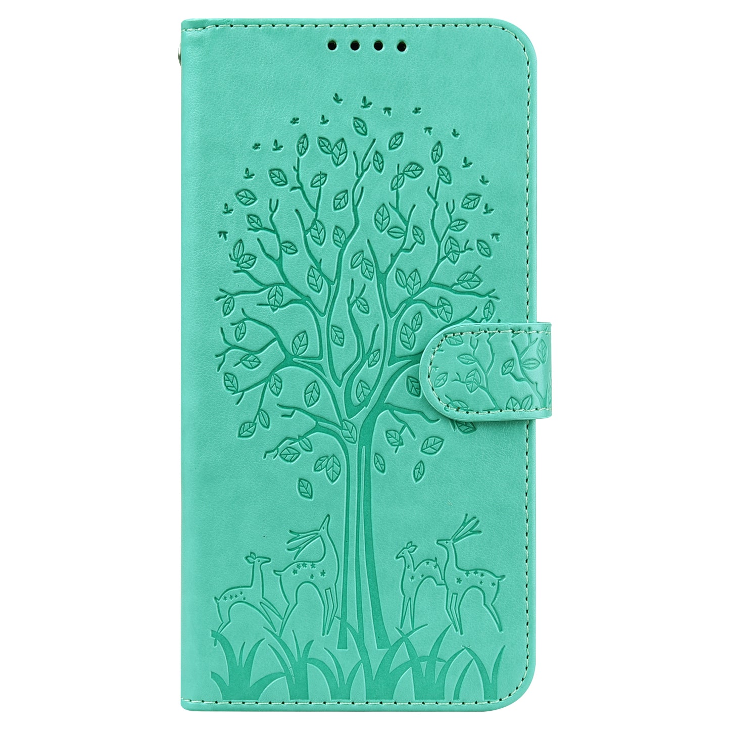 Well-protected Anti-drop Tree and Deer Imprinted Double-sided Magnetic Clasp Leather Wallet Stand Phone Shell Case for Motorola Moto G60