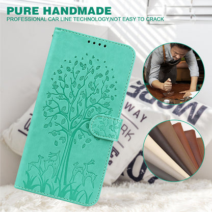 Well-protected Anti-drop Tree and Deer Imprinted Double-sided Magnetic Clasp Leather Wallet Stand Phone Shell Case for Motorola Moto G60