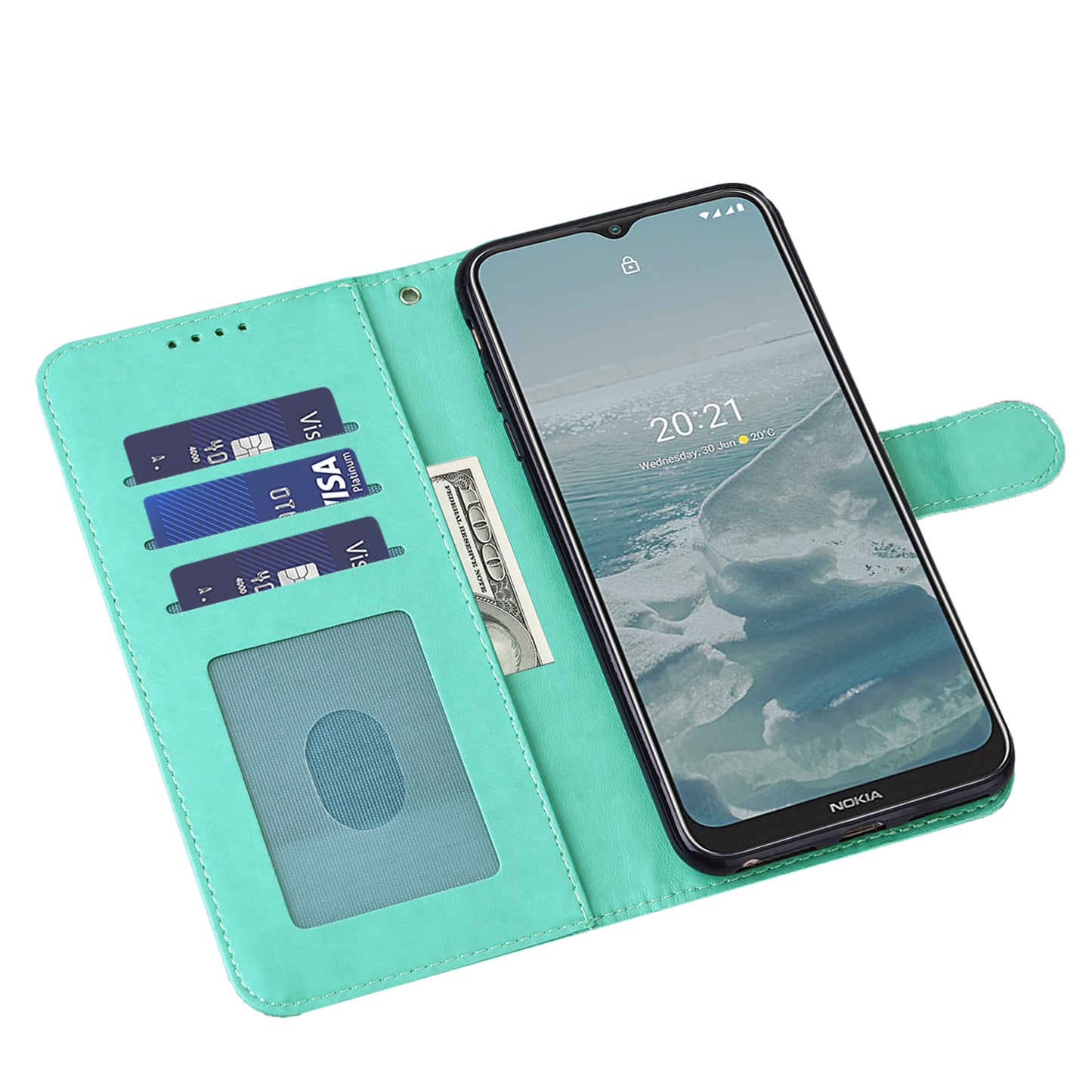 Well-protected Anti-drop Tree and Deer Imprinted Double-sided Magnetic Clasp Leather Wallet Stand Phone Shell Case for Motorola Moto G60