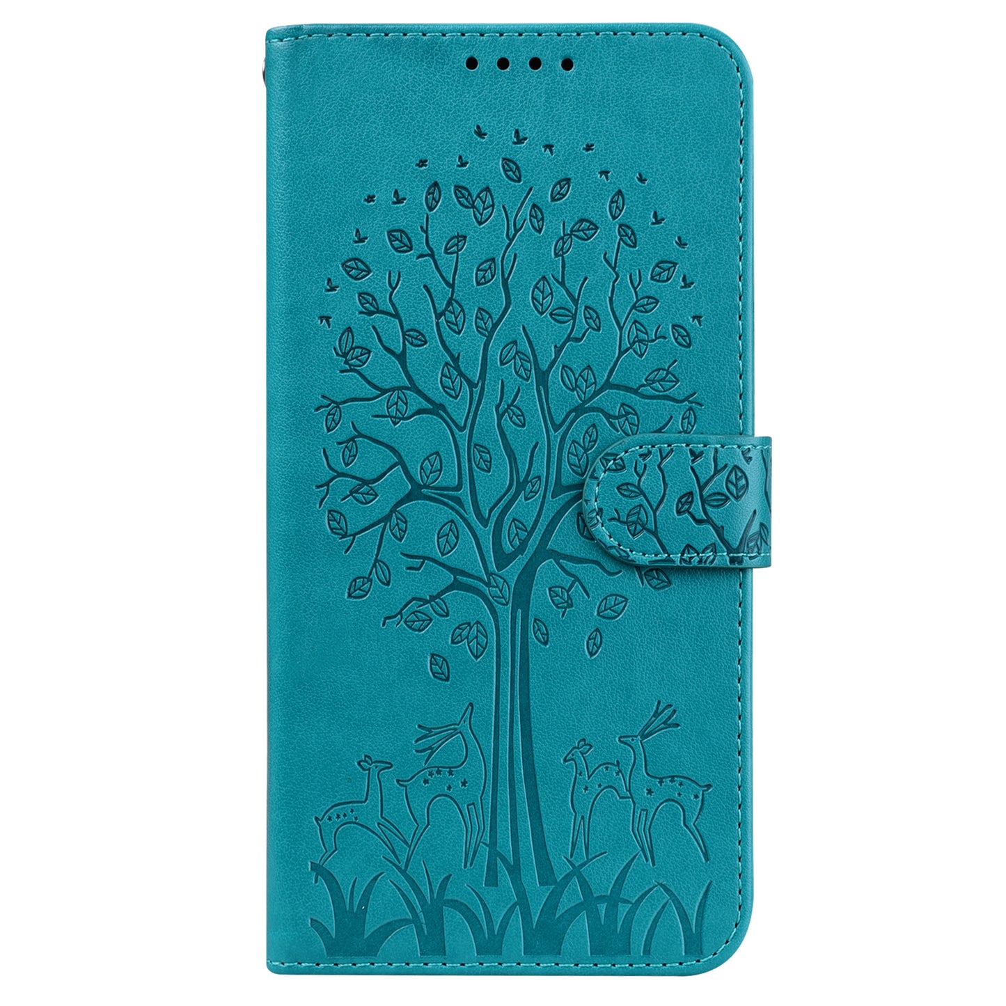 Well-protected Anti-drop Tree and Deer Imprinted Double-sided Magnetic Clasp Leather Wallet Stand Phone Shell Case for Motorola Moto G60