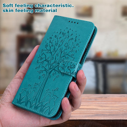 Well-protected Anti-drop Tree and Deer Imprinted Double-sided Magnetic Clasp Leather Wallet Stand Phone Shell Case for Motorola Moto G60