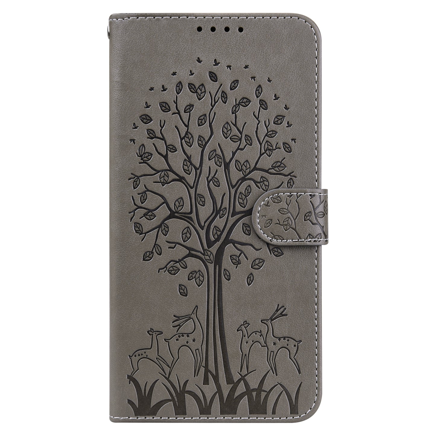 Well-protected Anti-drop Tree and Deer Imprinted Double-sided Magnetic Clasp Leather Wallet Stand Phone Shell Case for Motorola Moto G60