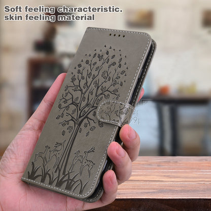 Well-protected Anti-drop Tree and Deer Imprinted Double-sided Magnetic Clasp Leather Wallet Stand Phone Shell Case for Motorola Moto G60