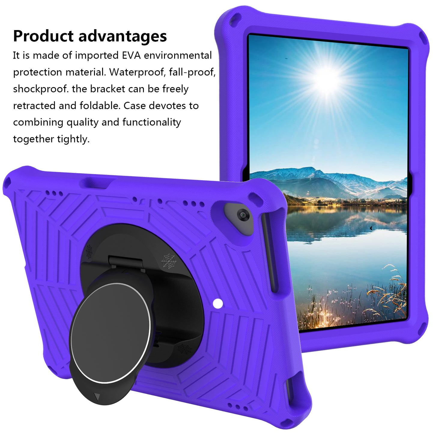 Spider Web Texture Tablet Case Kickstand EVA Cover with Shoulder Strap for Lenovo M10 FHD REL TB-X605FC/TB-X605LC 10.1-inch