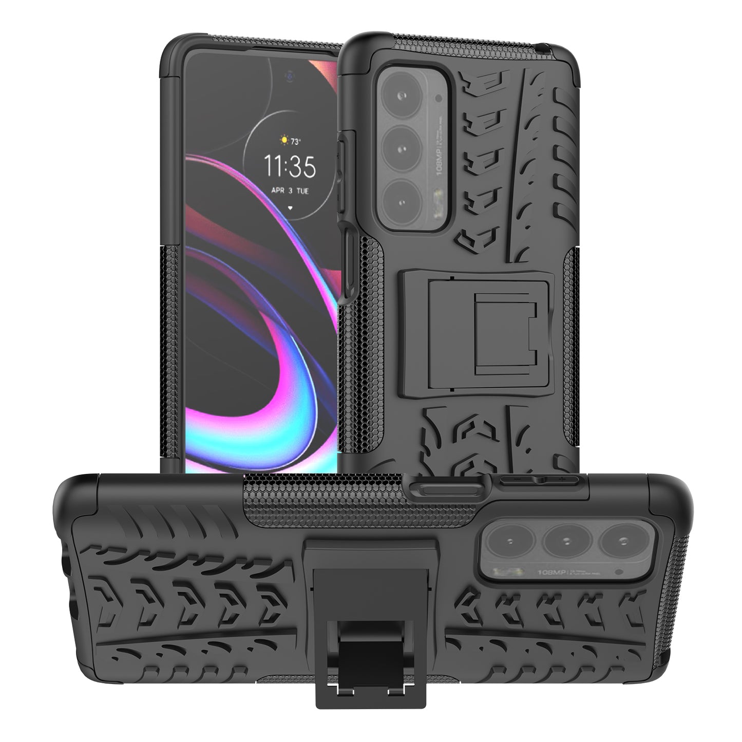 Kickstand Tire Texture Soft TPU Bumper Hard PC Back Protective Cover for Motorola Edge (2021)