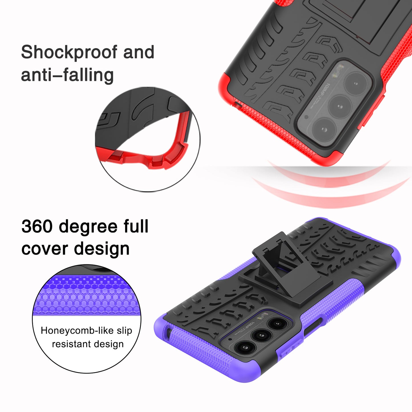 Kickstand Tire Texture Soft TPU Bumper Hard PC Back Protective Cover for Motorola Edge (2021)