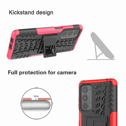 Kickstand Tire Texture Soft TPU Bumper Hard PC Back Protective Cover for Motorola Edge (2021)