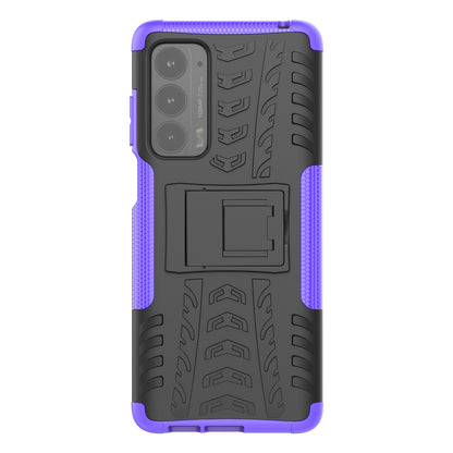 Kickstand Tire Texture Soft TPU Bumper Hard PC Back Protective Cover for Motorola Edge (2021)