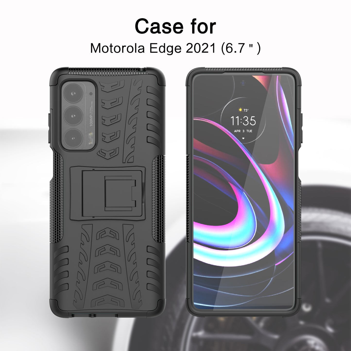 Kickstand Tire Texture Soft TPU Bumper Hard PC Back Protective Cover for Motorola Edge (2021)