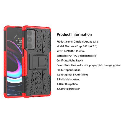 Kickstand Tire Texture Soft TPU Bumper Hard PC Back Protective Cover for Motorola Edge (2021)