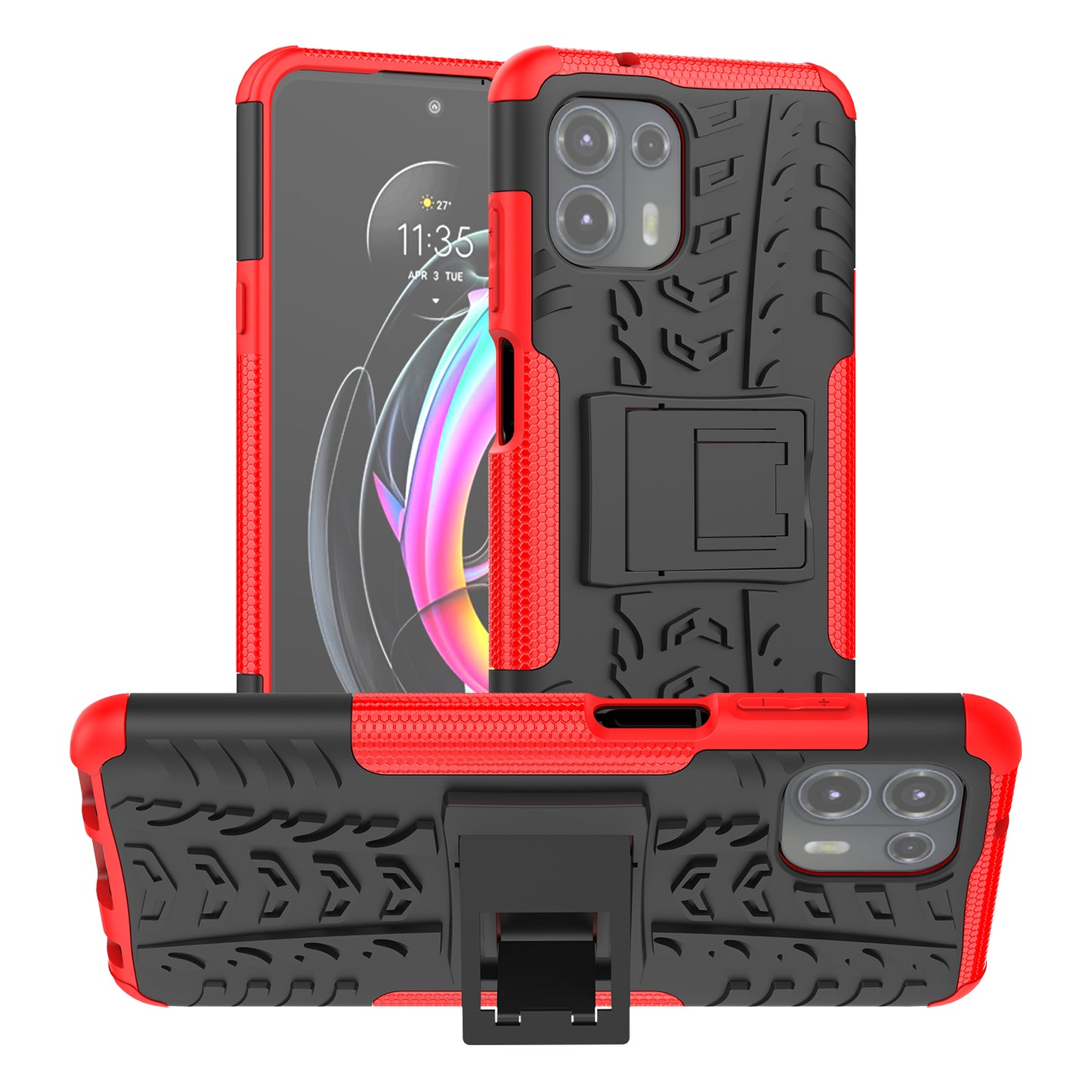 Tire Texture Dual Layer Flexible TPU + Hard PC Anti-Slip Protective Phone Case with Kickstand for Motorola Edge 20 Lite