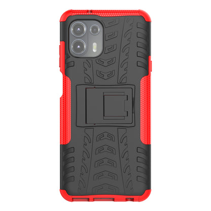 Tire Texture Dual Layer Flexible TPU + Hard PC Anti-Slip Protective Phone Case with Kickstand for Motorola Edge 20 Lite