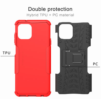 Tire Texture Dual Layer Flexible TPU + Hard PC Anti-Slip Protective Phone Case with Kickstand for Motorola Edge 20 Lite