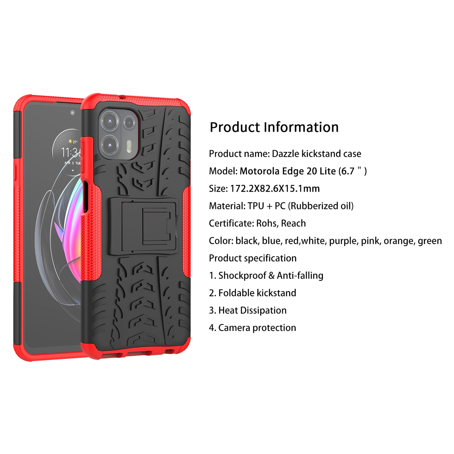 Tire Texture Dual Layer Flexible TPU + Hard PC Anti-Slip Protective Phone Case with Kickstand for Motorola Edge 20 Lite