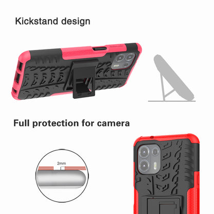 Tire Texture Dual Layer Flexible TPU + Hard PC Anti-Slip Protective Phone Case with Kickstand for Motorola Edge 20 Lite