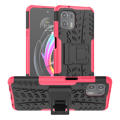 Tire Texture Dual Layer Flexible TPU + Hard PC Anti-Slip Protective Phone Case with Kickstand for Motorola Edge 20 Lite