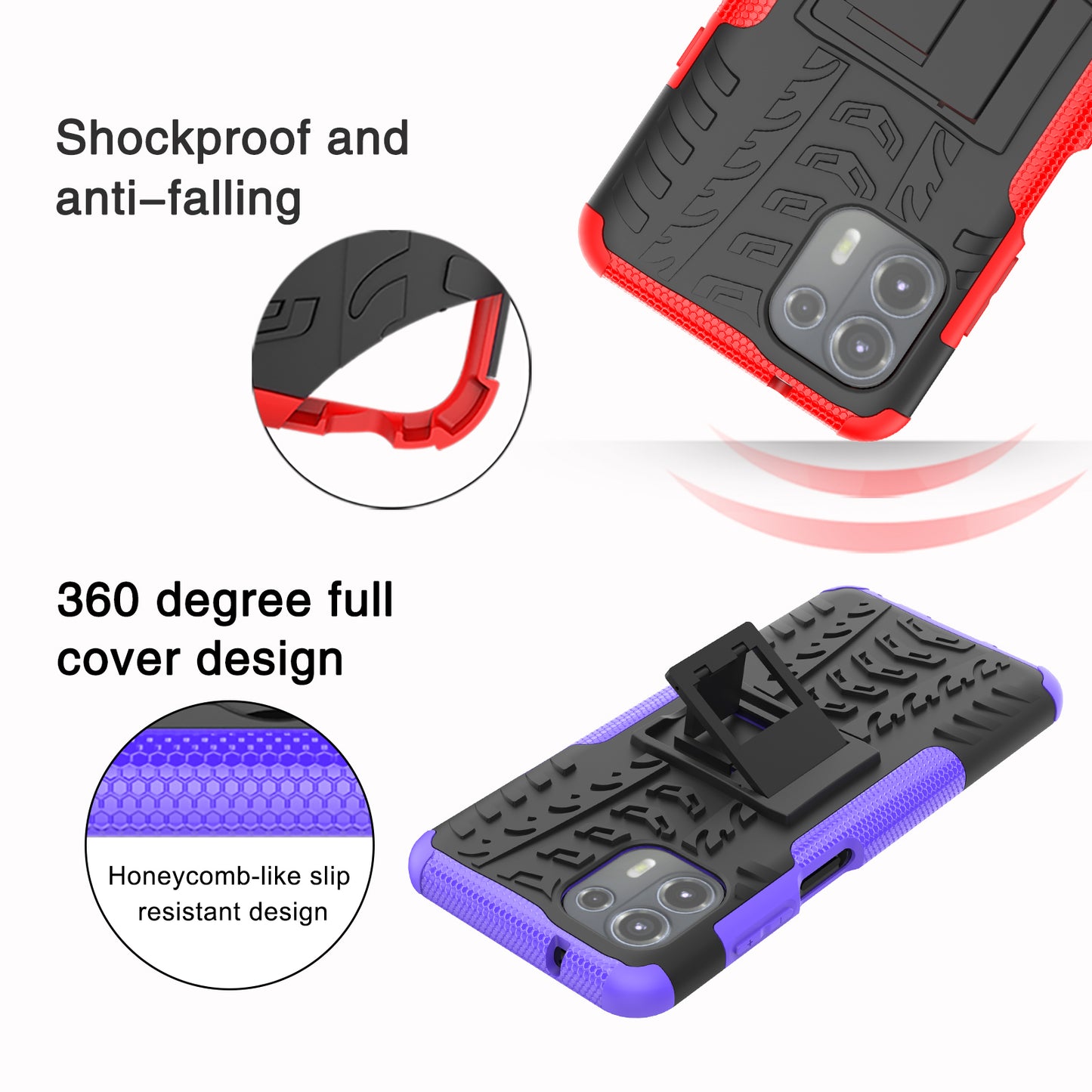 Tire Texture Dual Layer Flexible TPU + Hard PC Anti-Slip Protective Phone Case with Kickstand for Motorola Edge 20 Lite