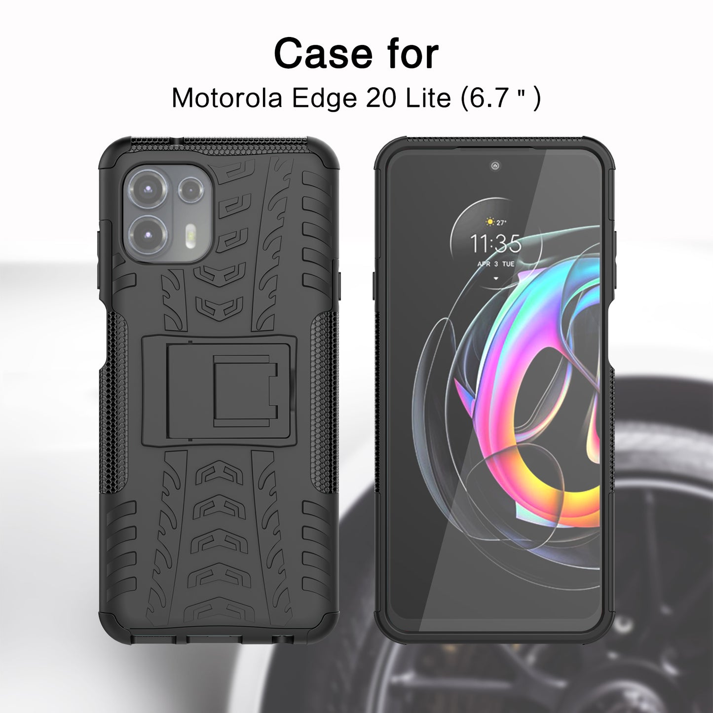 Tire Texture Dual Layer Flexible TPU + Hard PC Anti-Slip Protective Phone Case with Kickstand for Motorola Edge 20 Lite