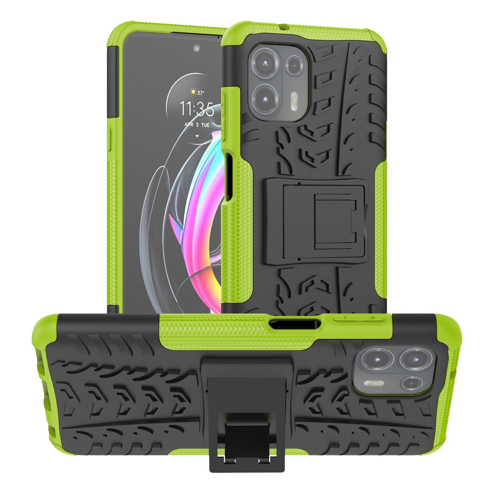 Tire Texture Dual Layer Flexible TPU + Hard PC Anti-Slip Protective Phone Case with Kickstand for Motorola Edge 20 Lite