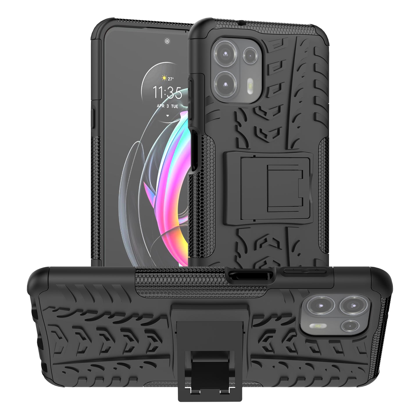 Tire Texture Dual Layer Flexible TPU + Hard PC Anti-Slip Protective Phone Case with Kickstand for Motorola Edge 20 Lite