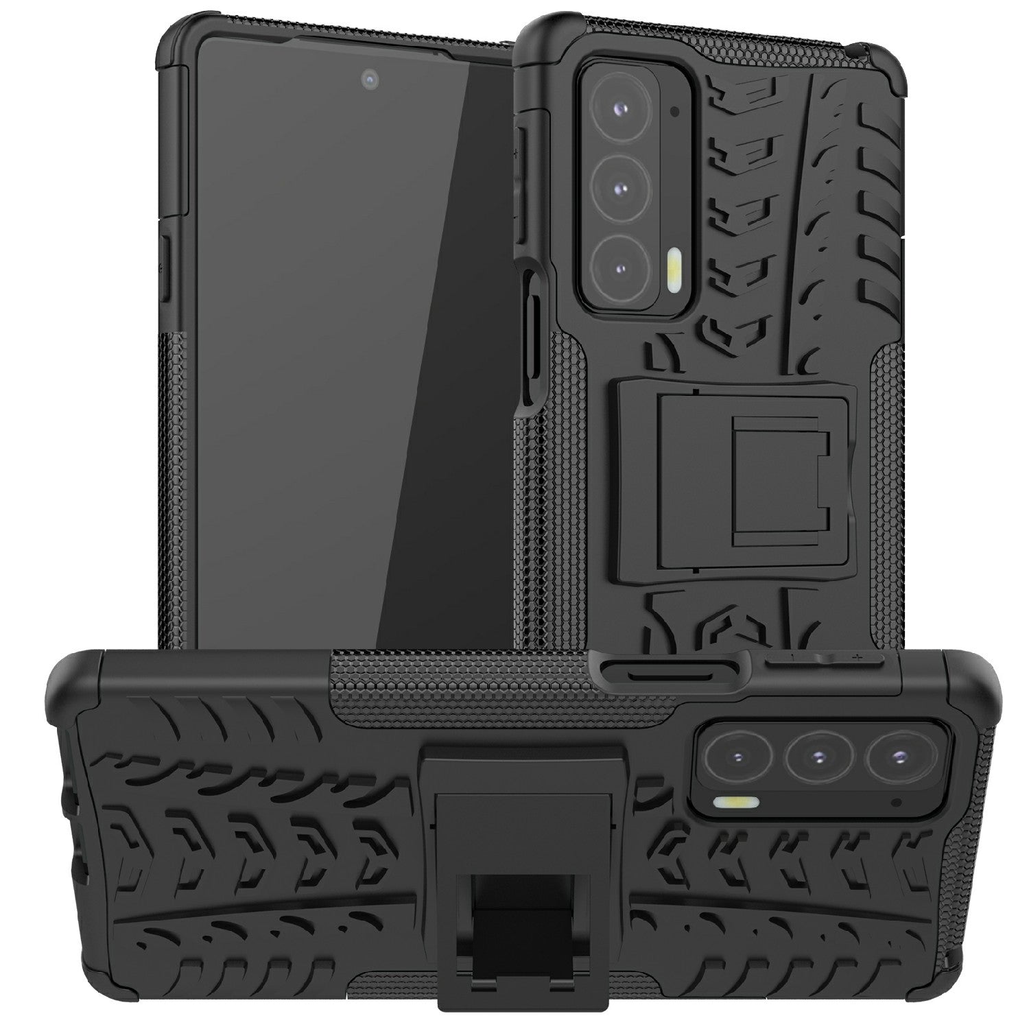 Tire Texture Shock-Absorption Hard PC + TPU Protective Back Cover with Kickstand for Motorola Edge 20