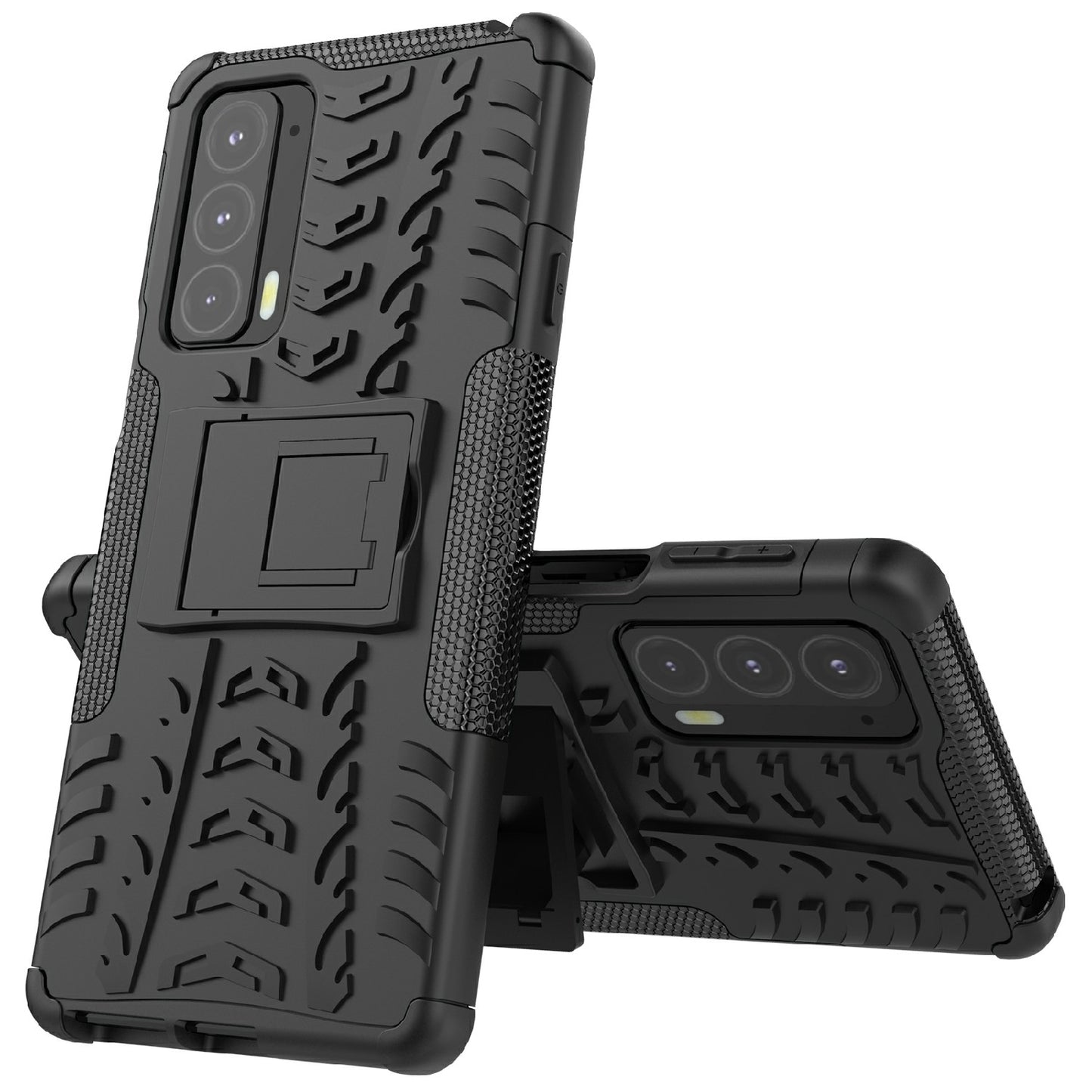 Tire Texture Shock-Absorption Hard PC + TPU Protective Back Cover with Kickstand for Motorola Edge 20